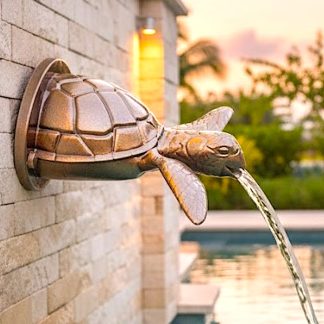 Sea Turtle Pool Scupper Spillway: Hand-Finished Metallic Water Feature