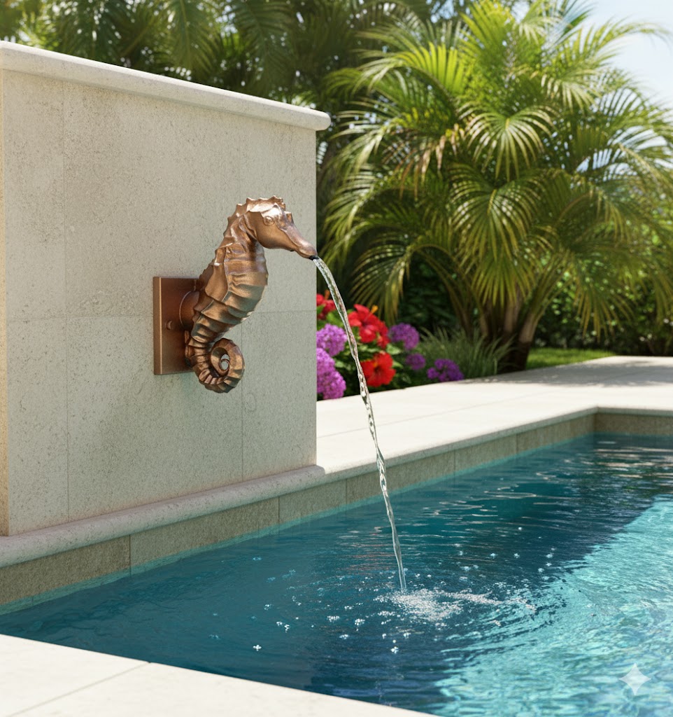Seahorse Scupper – Luxury Sheer Descent Scupper Spillway Water Feature - Image 7