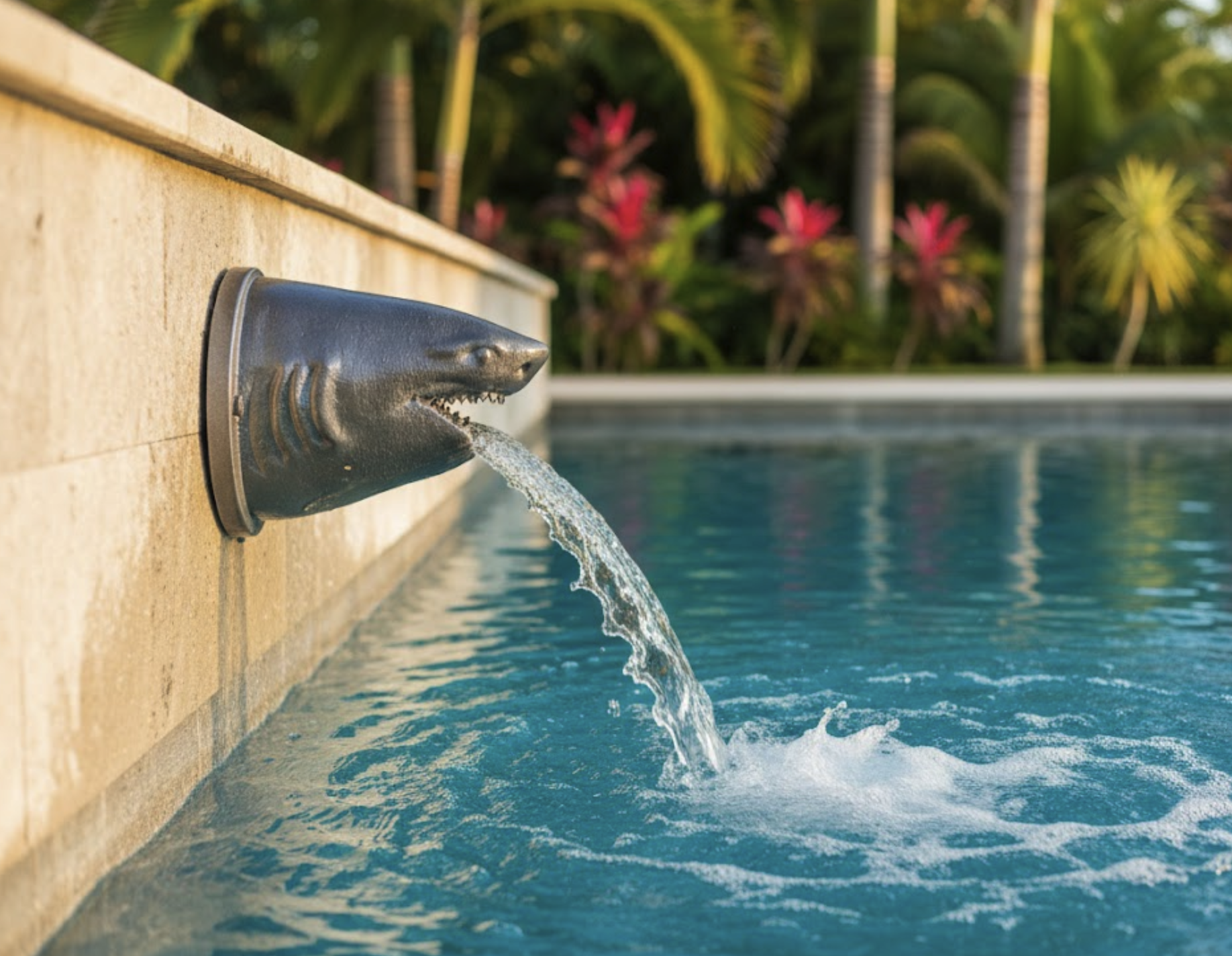 Shark Water Feature Spillway – Shark Head Pool Fountain Scupper for Pools and Landscapes