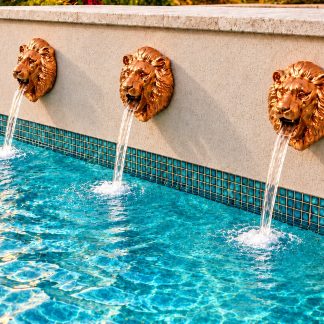 Lion Head Pool Scupper Water Feature | Decorative Pool Fountain | 1.5" FPT Inlet | Water Wall & Spa Spillway