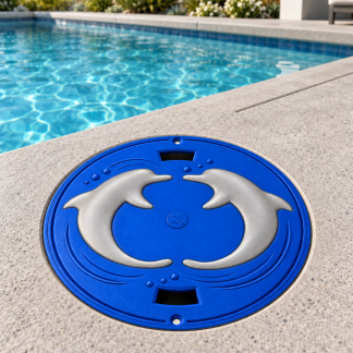 Dolphin Pool Skimmer Lid 9-7/8" Round – Decorative Cover – Non-Load-Bearing – Coastal Pool Deck Decor by Artista Pools®