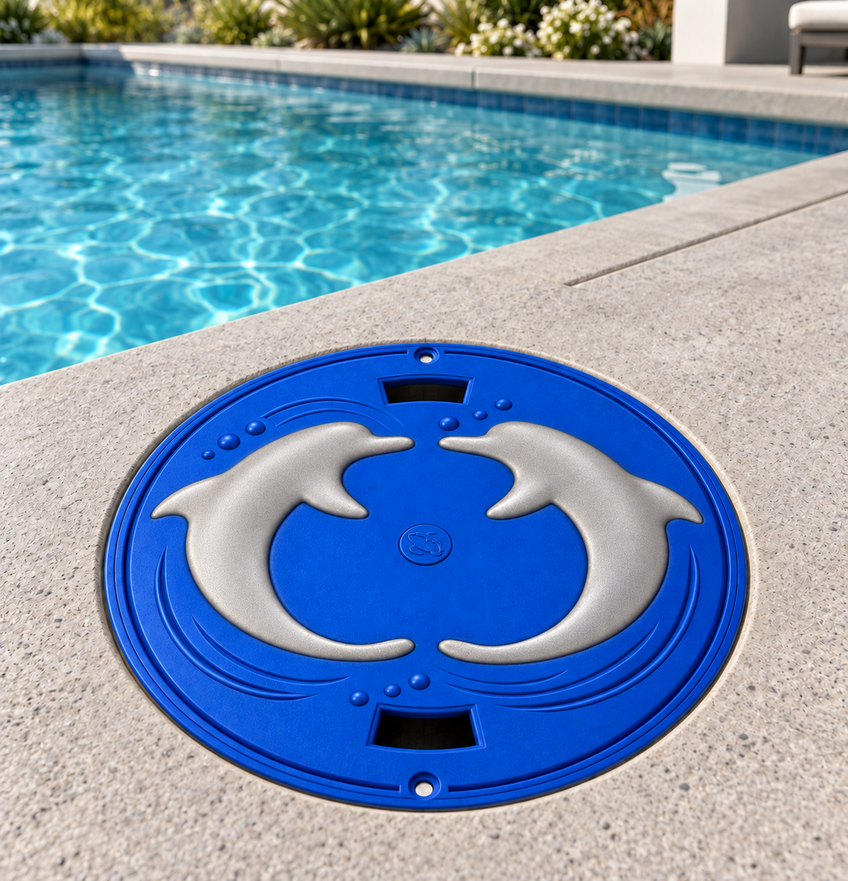 Dolphin Pool Skimmer Lid 9-7/8" Round – Decorative Cover – Non-Load-Bearing – Coastal Pool Deck Decor by Artista Pools®
