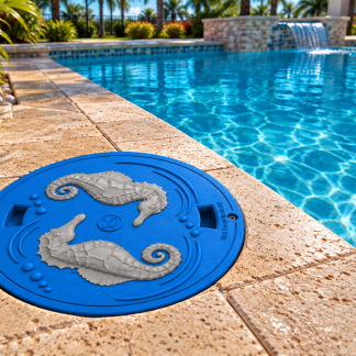 Seahorse Skimmer Lid 9-7/8" Round – Decorative Cover – Non-Load-Bearing – Coastal Pool Deck Decor by Artista Pools®