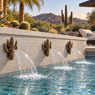 Saguaro Cactus Pool Scupper – Southwest Pool Water Feature, Bronze Cactus Spillway, Arizona Desert Wall Fountain, 1.5" FPT