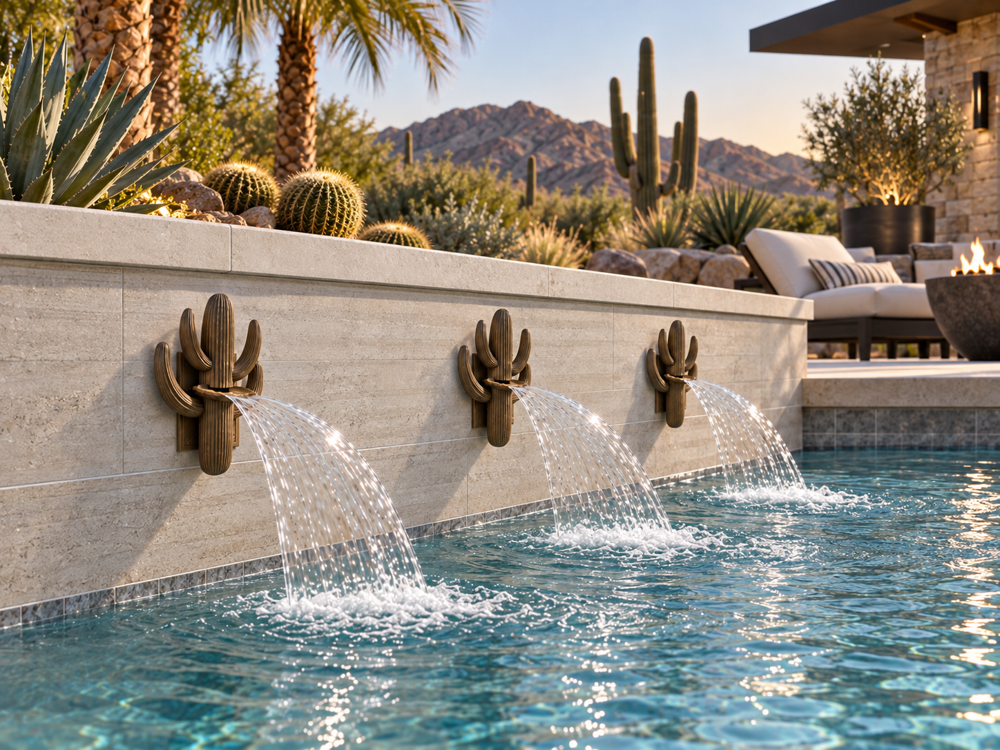 Saguaro Cactus Pool Scupper – Southwest Pool Water Feature, Bronze Cactus Spillway, Arizona Desert Wall Fountain, 1.5" FPT