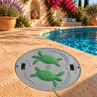 Sea Turtle Skimmer Lid 9-7/8" Round – Decorative Cover – Non-Load-Bearing – Coastal Pool Deck Decor by Artista Pools®
