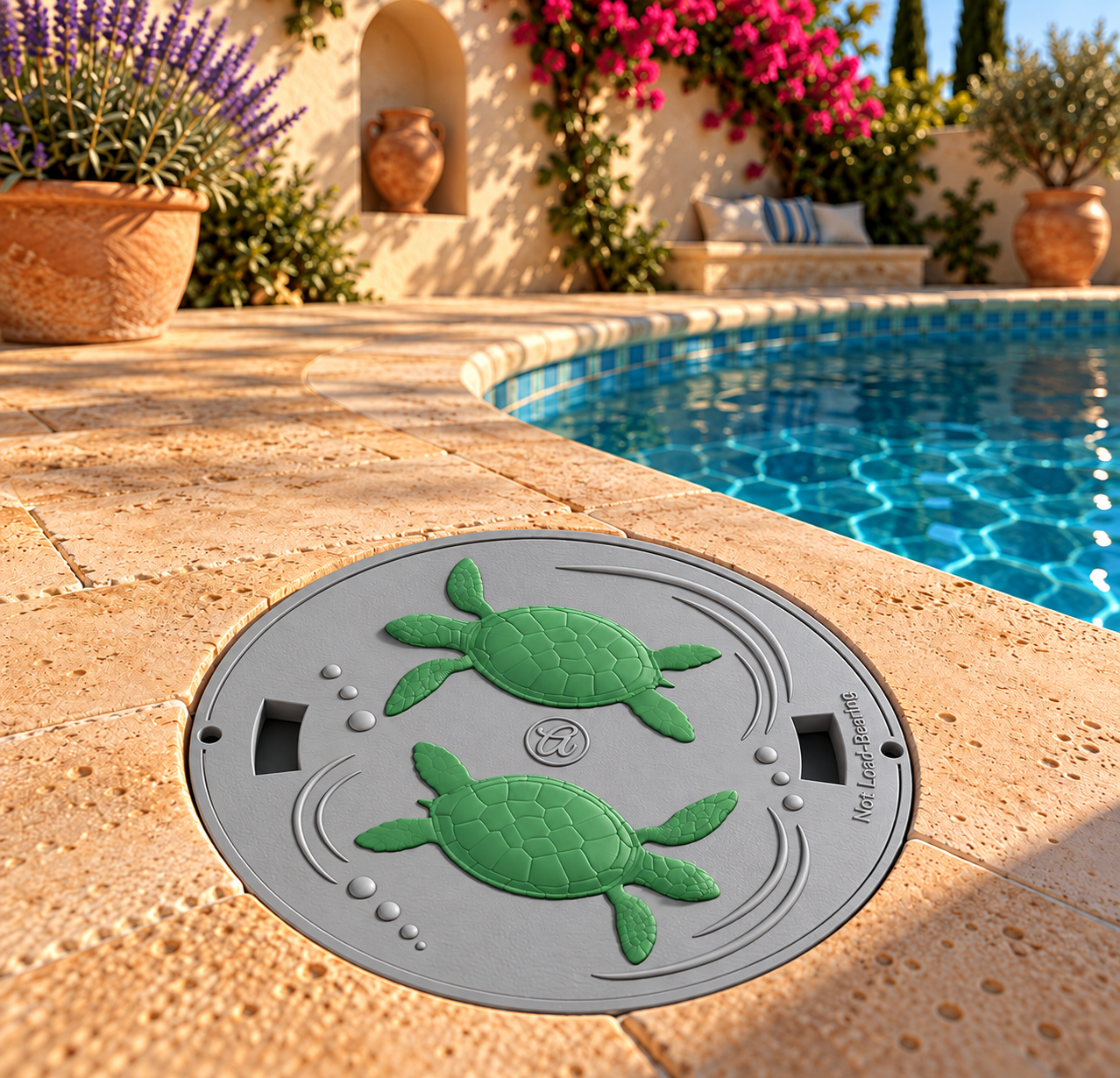 Sea Turtle Skimmer Lid 9-7/8" Round – Decorative Cover – Non-Load-Bearing – Coastal Pool Deck Decor by Artista Pools®